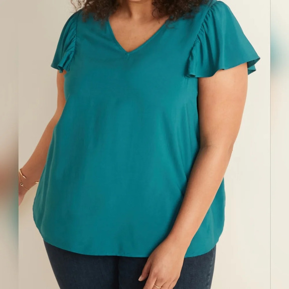 NWT Old Navy Womens Teal V-Neck Short Flutter-Sleeve Plus-Size Blouse Size 1X - Picture 7 of 7